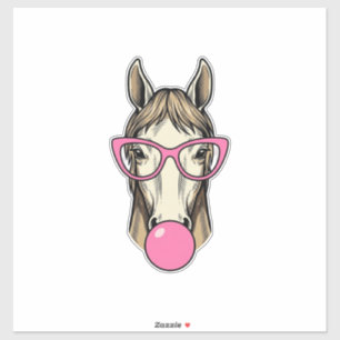 Vintage-Pferd-Bubblegum-Rosa-Brille-Shirt-Design Aufkleber