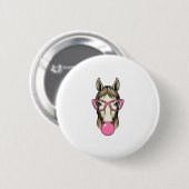 Vintage-Pferd-Bubblegum-Rosa-Brille-Shirt-Design Button (Vorne & Hinten)