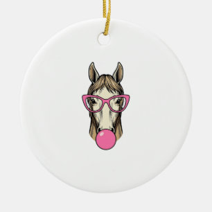 Vintage-Pferd-Bubblegum-Rosa-Brille-Shirt-Design Keramik Ornament