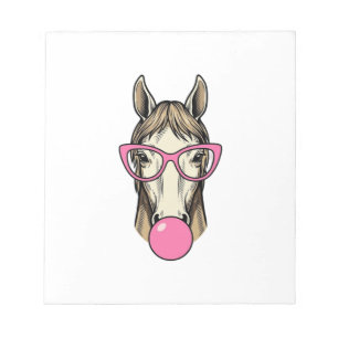Vintage-Pferd-Bubblegum-Rosa-Brille-Shirt-Design Notizblock
