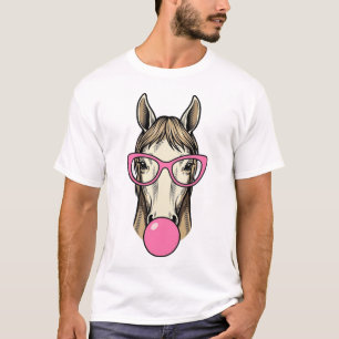Vintage-Pferd-Bubblegum-Rosa-Brille-Shirt-Design T-Shirt