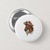 Vintage-Pferd-Cocktail-Sommerhut-Illustration Button (Vorne & Hinten)