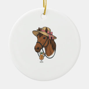 Vintage-Pferd-Cocktail-Sommerhut-Illustration Keramik Ornament
