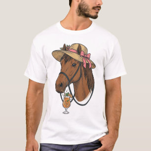 Vintage-Pferd-Cocktail-Sommerhut-Illustration T-Shirt
