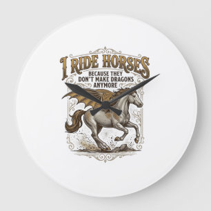 Vintage-Pferd-Drache-Fantasy-Reiter-Shirt-Design_1 Große Wanduhr