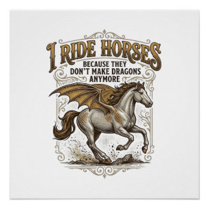 Vintage-Pferd-Drache-Fantasy-Reiter-Shirt-Design_1 Poster