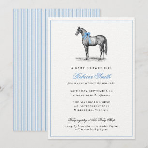 Vintage-Pferd Equine Blau Junge Elegante Babyparty Einladung