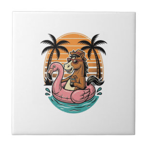 Vintage-Pferd-Flamingo-Schwimmkörper-Sommerurlaub- Fliese