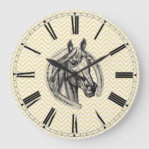 Vintage-Pferd-Kamee gemustert Hintergrund Große Wanduhr