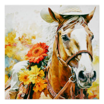 Vintage-Pferd mit Cowgirl-Hut