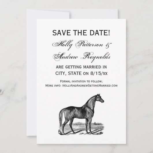 Vintage Pferd Stehend Save The Date (Vorderseite)