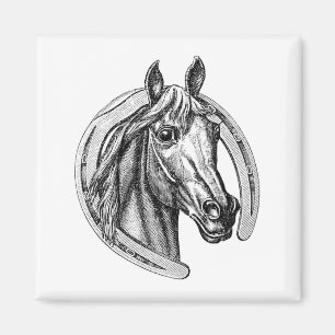 Vintage-Pferd- und Hufeisen-Kühlschrankmagnet Magnet