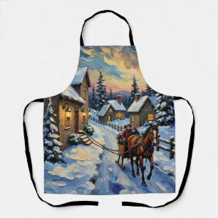 Vintage-Pferd und Schlitten auf weihnachtlicher Sc Schürze