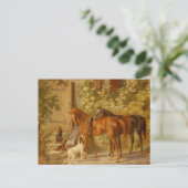 Vintage Pferde bei Porch Albrecht Adam Postkarte (Stehend Vorderseite)