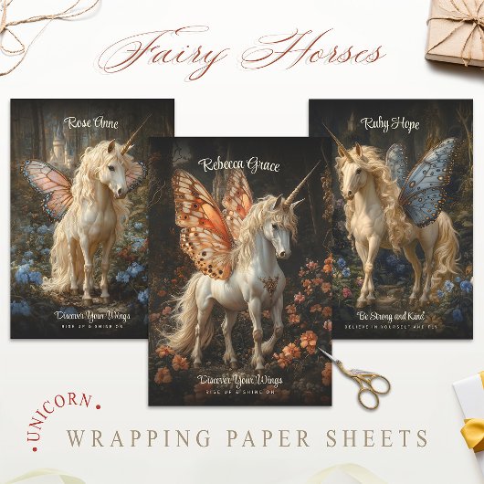 Vintage Pferde Butterfly Fantasy Art Geschenkpapier Set