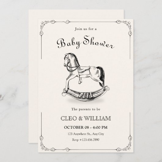 Vintage Pferdebaby-Dusche Einladung (Vorne/Hinten)