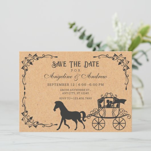 Vintage Pferdebeförderung Save The Date (Stehend Vorderseite)