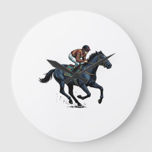 Vintage-Pferderennen-Jockey-Vektordesign_1 Große Wanduhr