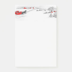 Vintage-Pferdeschlittenfahrt-Weihnachtsliste Feier Post-it Klebezettel