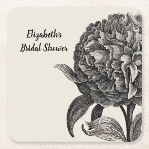 Vintage-Pfingstrose-Blume Elegante Flora Botanik Rechteckiger Pappuntersetzer