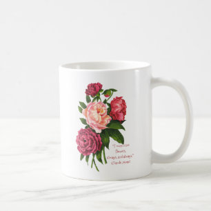 Vintage-Pfingstrose-Blume-Monet-Blumen-Zitat Kaffeetasse