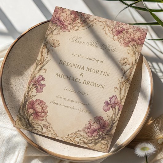 Vintage-Pfingstrose Botanisch Save The Date
