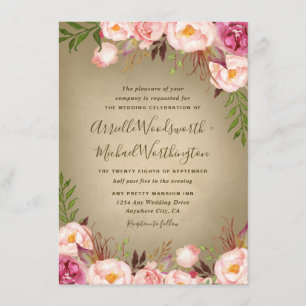 Vintage-Pfingstrose-Rosé-Hochzeitskarten Einladung