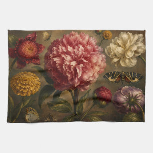 Vintage-Pfingstrose und Schmetterling Botanische Ö Geschirrtuch