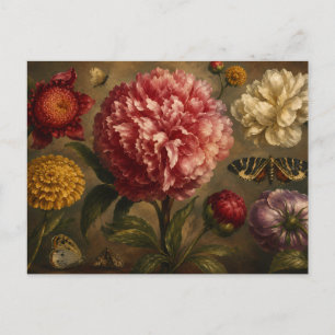 Vintage Pfingstrose und Schmetterling Botanische Ö Postkarte