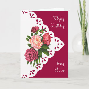 Vintage-Pfingstrosen-Blumen-Schwester-Schrift-Vers Karte