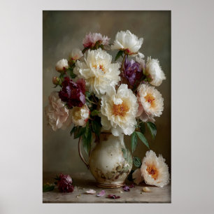 Vintage-Pfingstrosen-Blumenprint, Pfingstrosenstra Poster