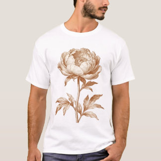 Vintage-Pfingstrosen-Botanik-Stich-Design T-Shirt