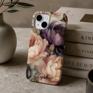 Vintage-Pfingstrosen in Rosa und Lila personalisie Case-Mate iPhone Hülle