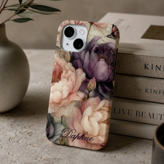 Vintage-Pfingstrosen in Rosa und Lila personalisie Case-Mate iPhone Hülle