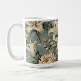 Vintage-Pfingstrosen-Lilien-Blumenmuster Kaffeetasse