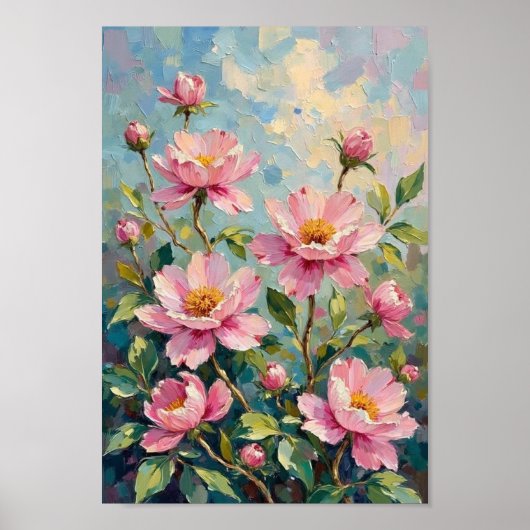 Vintage-Pfingstrosengarten-Blumenkunst Poster (Vorne)