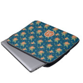Vintage-Pfirsich-Blumenmuster Dunkelblau Monogramm Laptopschutzhülle (Vorne Knopf)