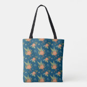Vintage-Pfirsich-Blumenmuster Dunkelblau Monogramm Tasche (Rückseite)