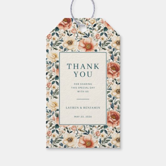 Vintage-Pfirsich-Blumenmuster Geschenkanhänger (Vorderseite)
