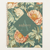 Vintage-Pfirsich-Blumenmuster-William-Morris-Monog Planer (Vorderseite)