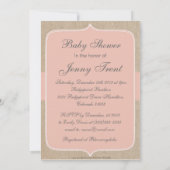 Vintage Pfirsich Burlap Babydusche Einladung (Rückseite)