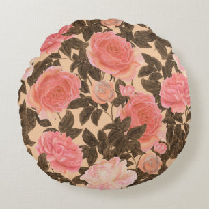 Vintage-Pfirsich-Rosen-Wasserfarbenmuster. Rundes Kissen