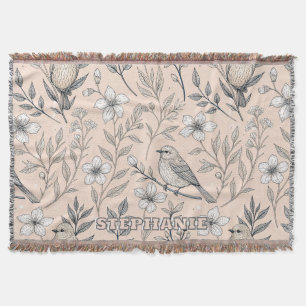 Vintage-Pfirsich-Sangvogel-Wildblumenmuster Decke