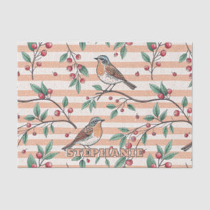 Vintage-Pfirsich-Songbird-Beeren-Zweig-Muster Seidenpapier