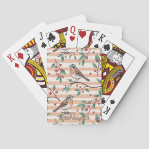 Vintage-Pfirsich-Songbird-Beeren-Zweig-Muster Spielkarten