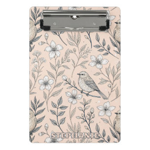 Vintage-Pfirsich-Songbird-Wildblumenmuster Mini Klemmbrett