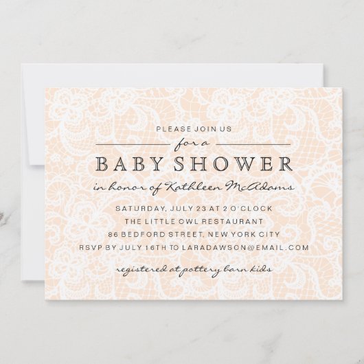Vintage Pfirsich-Spitze-Baby-Duschen-Einladung Einladung (Vorderseite)