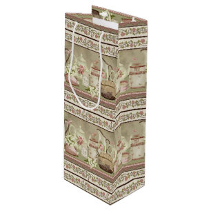 Vintage Pfirsich-Tee-u. Rosen-Wein-Geschenk-Tasche Geschenktüte Für Weinflaschen