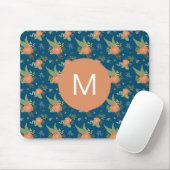 Vintage Pfirsich- und blaues Blumenmuster-Monogram Mousepad (Mit Mouse)