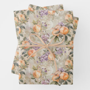 VINTAGE-PFIRSICH- UND FLIEDERBLÜTEN  GESCHENKPAPIER SET